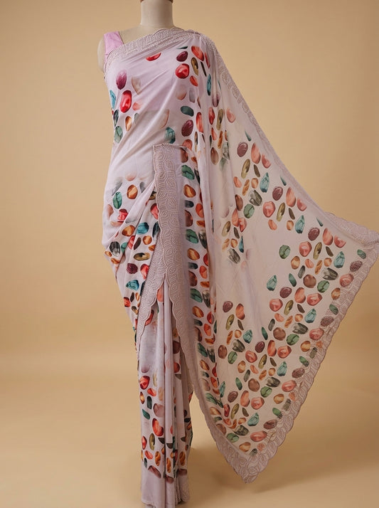 Peach Georgette Saree With Unstitched Blouse