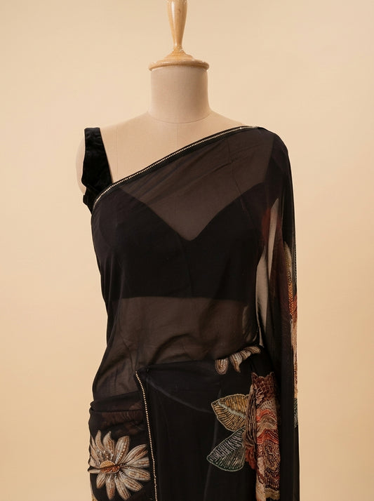 Black Georgette Saree With Unstitched Blouse