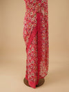 Coral Georgette Brasso Saree With Unstitched Blouse