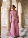 Mauve Crepe Readymade Sharara Set With Georgette Dupatta