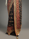 Black Georgette Embroidered Saree With Unstitched Blouse