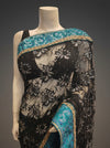 Black Lace Chiffon Embroidered Saree With Unstitched Blouse