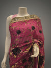 Magenta Chiffon Embroidered Saree With Unstitched Blouse