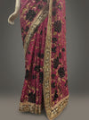 Magenta Chiffon Embroidered Saree With Unstitched Blouse