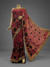 Magenta Chiffon Embroidered Saree With Unstitched Blouse