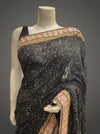 Black Lace Chiffon Embroidered Saree With Unstitched Blouse