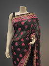 Black Chiffon Embroidered Saree With Unstitched Blouse
