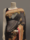 Black Chiffon Embroidered Saree With Unstitched Blouse