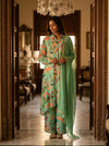 Sea Green Crepe Readymade Sharara Set With Chiffon Dupatta