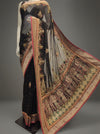 Black Chiffon Embroidered Saree With Unstitched Blouse