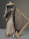 Black Lace Jacquard Crepe Embroidered Saree With Unstitched Blouse