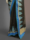 Black Georgette Embroidered Saree With Unstitched Blouse