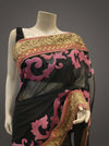 Black Chiffon Embroidered Saree With Unstitched Blouse