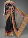 Black Chiffon Embroidered Saree With Unstitched Blouse