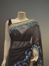 Black Chiffon Embroidered Saree With Unstitched Blouse