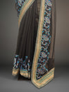 Black Chiffon Embroidered Saree With Unstitched Blouse