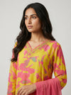 Pista Gajari Crepe Readymade Suit Set With Plazzo & Chinon Dupatta