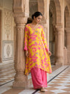 Pista Gajari Crepe Readymade Suit Set With Plazzo & Chinon Dupatta
