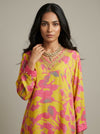 Pista Gajari Crepe Readymade Suit Set With Plazzo & Chinon Dupatta