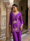 Magenta Crepe Readymade Suit Set With Plazzo