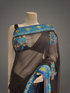 Black Chiffon Embroidered Saree With Unstitched Blouse