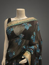 Black Chiffon Embroidered Saree With Unstitched Blouse
