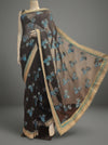 Black Chiffon Embroidered Saree With Unstitched Blouse