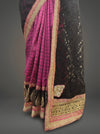 Black Magenta Kota Tussar Embroidered Saree With Unstitched Blouse