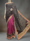 Black Magenta Kota Tussar Embroidered Saree With Unstitched Blouse