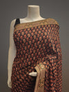 Black Maroon Crepe Embroidered Saree With Unstitched Blouse