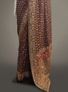Black Maroon Crepe Embroidered Saree With Unstitched Blouse