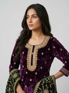 Garnet Velvet Readymade Sharara Set With Velvet Dupatta
