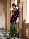 Garnet Velvet Readymade Sharara Set With Velvet Dupatta