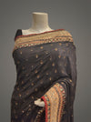 Black Crepe Embroidered Saree With Unstitched Blouse