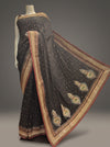 Black Crepe Embroidered Saree With Unstitched Blouse