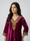 Maroon Velvet Readymade Suit Set With Velvet Dupatta