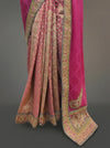 Rani Peach Jacquard Khaddi Embroidered Saree With Unstitched Blouse