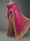 Rani Peach Jacquard Khaddi Embroidered Saree With Unstitched Blouse