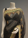 Black Georgette Embroidered Saree With Unstitched Blouse