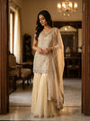 Off White Georgette Readymade Sharara Set With Net Dupatta