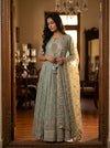 Tea-Green Georgette Readymade Sharara Set With Net Dupatta