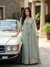 Tea-Green Georgette Readymade Sharara Set With Net Dupatta