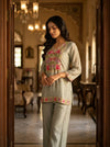 Olive Crepe Readymade Suit Set With Palazzo