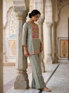 Olive Crepe Readymade Suit Set With Palazzo