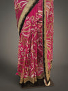 Magenta Chiffon Embroidered Saree With Unstitched Blouse