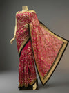 Magenta Chiffon Embroidered Saree With Unstitched Blouse