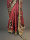 Coral Maroon Georgette Embroidered Saree With Unstitched Blouse