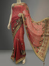 Coral Maroon Georgette Embroidered Saree With Unstitched Blouse