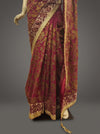 Garnet Georgette Embroidered Saree With Unstitched Blouse