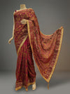 Garnet Georgette Embroidered Saree With Unstitched Blouse
